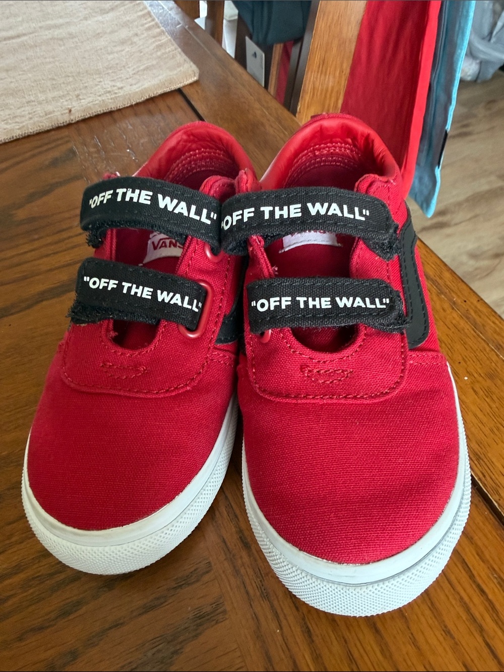 Vans Kids Red Canvas Velcro Sneakers with Black Straps